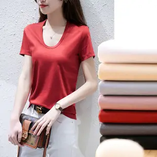 Women's 2022 Summer Mercerized Cotton T-Shirt White Short Sleeve — feature 4