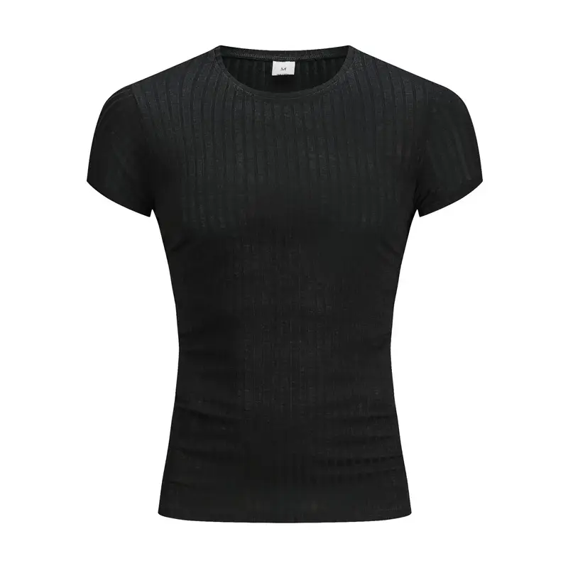 Men's Grey Knit Slim Fit T-Shirt Summer Fitness Wear - Image 4
