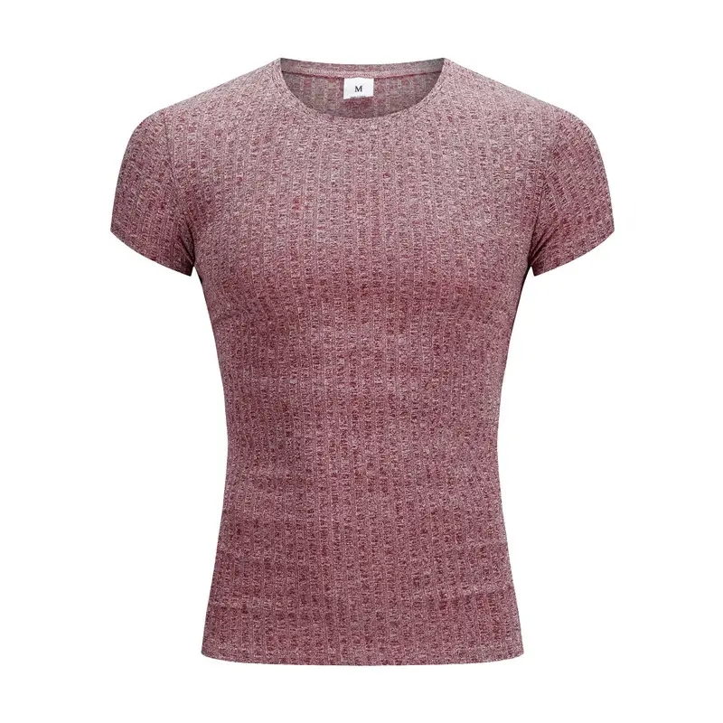 Men's Grey Knit Slim Fit T-Shirt Summer Fitness Wear - Image 2