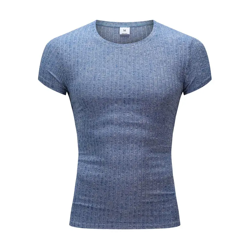 Men's Grey Knit Slim Fit T-Shirt Summer Fitness Wear - Image 5
