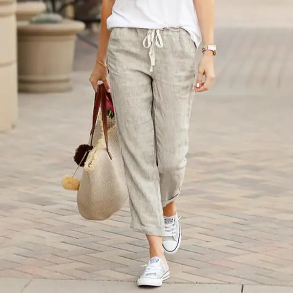2023 Drawstring Elastic Waist Cotton Linen Pants