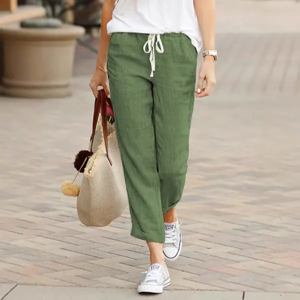 2023 Drawstring Elastic Waist Cotton Linen Pants