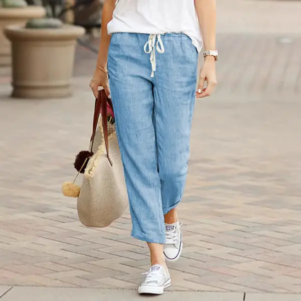 2023 Drawstring Elastic Waist Cotton Linen Pants