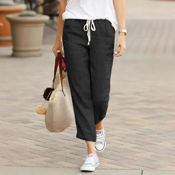 2023 Drawstring Elastic Waist Cotton Linen Pants