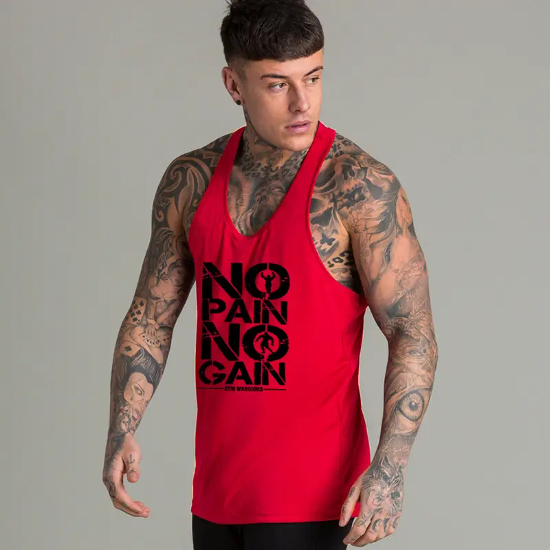 Men's No Pain No Gain I-Back Vest Blue Running Fitness - Image 3