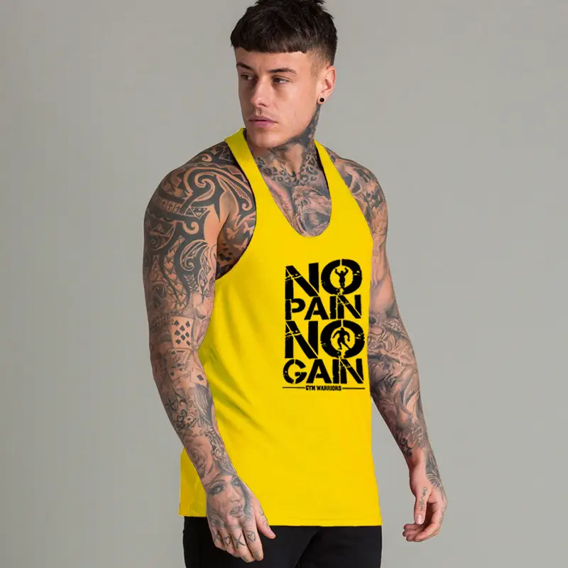 Men's No Pain No Gain I-Back Vest Blue Running Fitness - Image 2