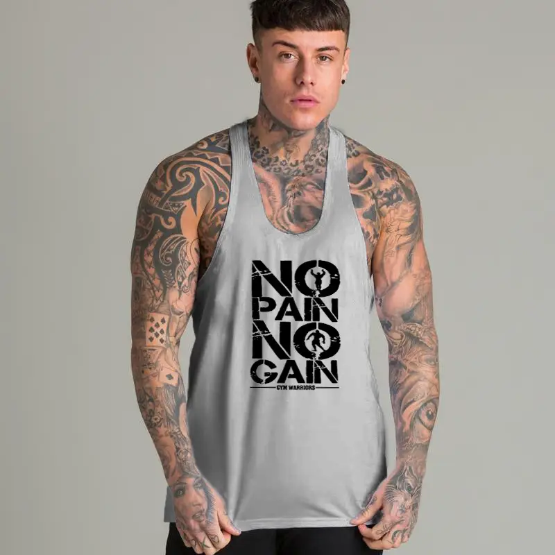 Men's No Pain No Gain I-Back Vest Blue Running Fitness - Image 4