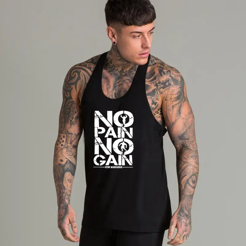 Men's No Pain No Gain I-Back Vest Blue Running Fitness - Image 5