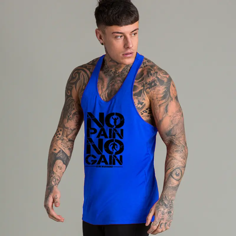 Men's No Pain No Gain I-Back Vest Blue Running Fitness - Image 6