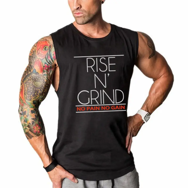 Men Sleeveless Rise N' Grind Training T-Shirt Blue Cotton - Image 4