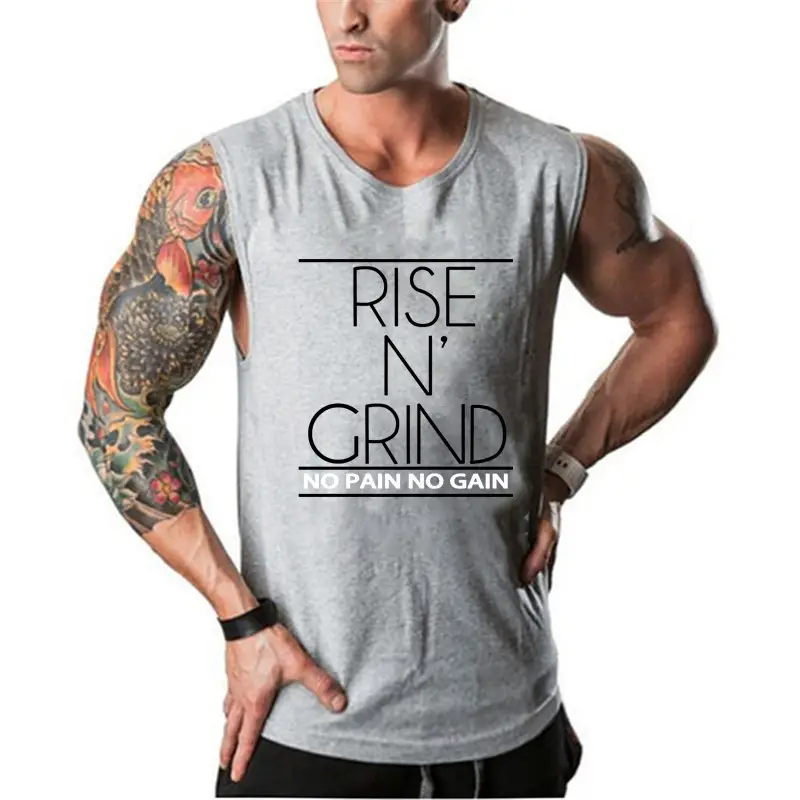 Men Sleeveless Rise N' Grind Training T-Shirt Blue Cotton - Image 3