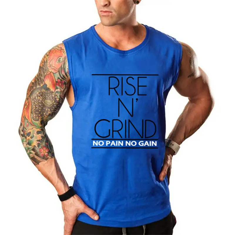 Men Sleeveless Rise N' Grind Training T-Shirt Blue Cotton - Image 5