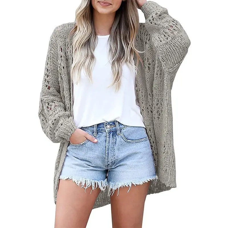Women's Long Sleeve Hollow Mohair Cardigan Black - Image 8