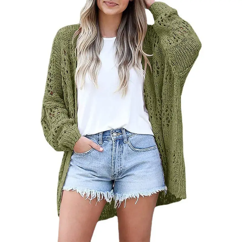Women's Long Sleeve Hollow Mohair Cardigan Black - Image 9