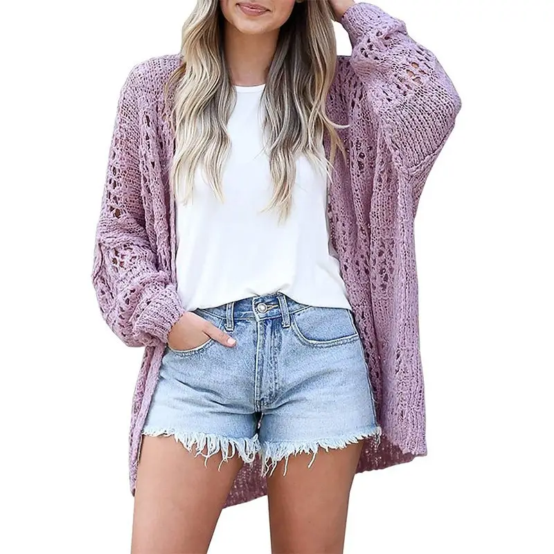 Women's Long Sleeve Hollow Mohair Cardigan Black - Image 11