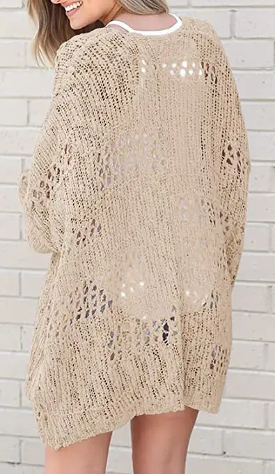 Women's Long Sleeve Hollow Mohair Cardigan Black — feature 10