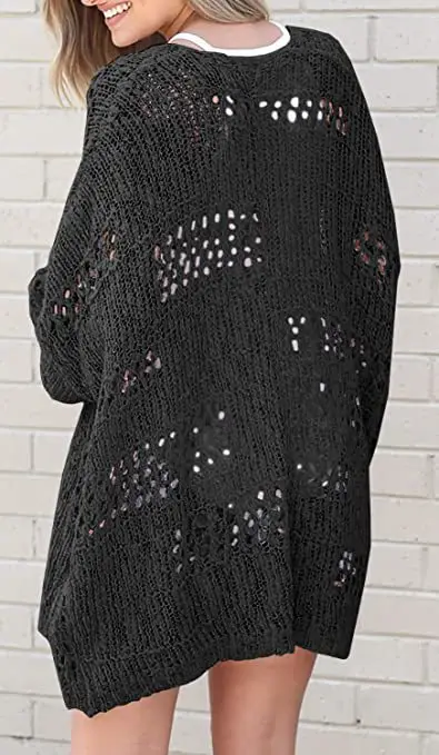 Women's Long Sleeve Hollow Mohair Cardigan Black — feature 13