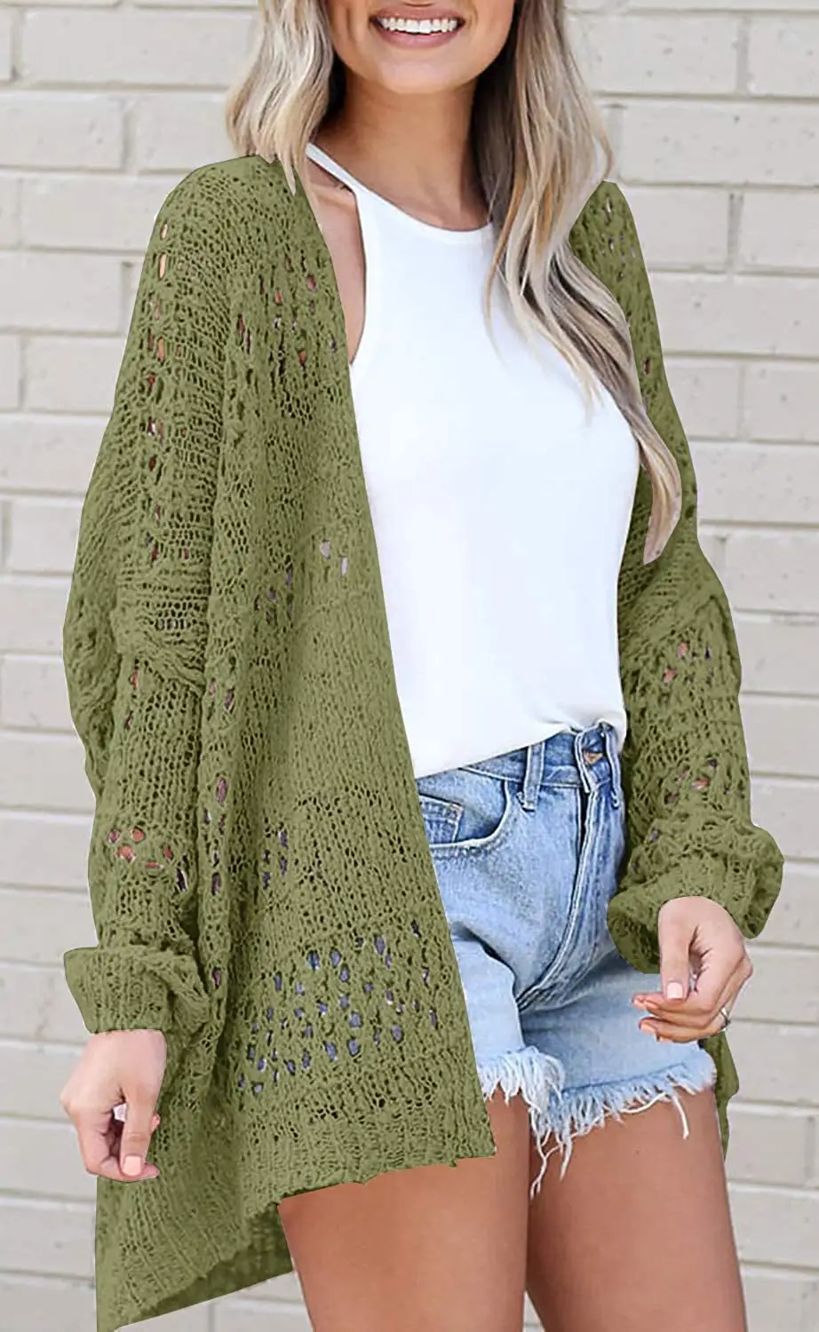 Women's Long Sleeve Hollow Mohair Cardigan Black — feature 7
