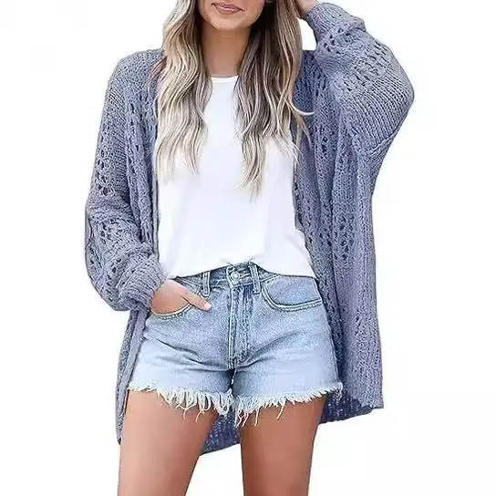Women's Long Sleeve Hollow Mohair Cardigan Black - Image 3