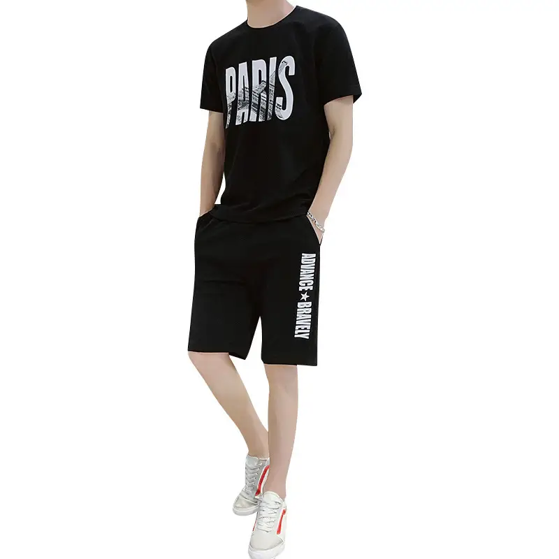 Men Red Paris Print Shorts Set Summer Casual - Image 5