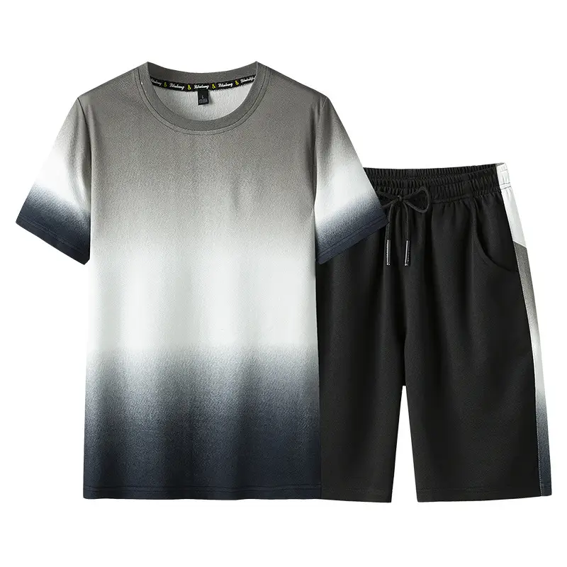 Men Red Gradient Black Shorts Set 2-Piece Sports Suit - Image 3