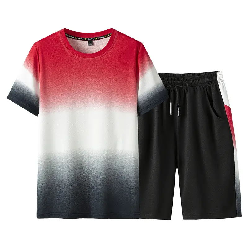 Men Red Gradient Black Shorts Set 2-Piece Sports Suit - Image 5