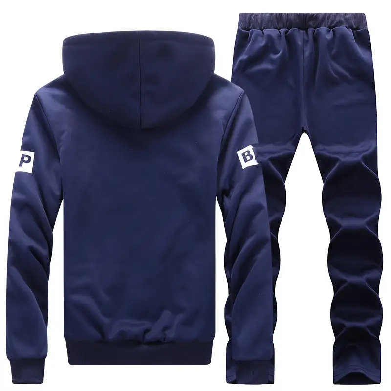 Men's Grey Velvet Hooded Track Suit 2025 Winter