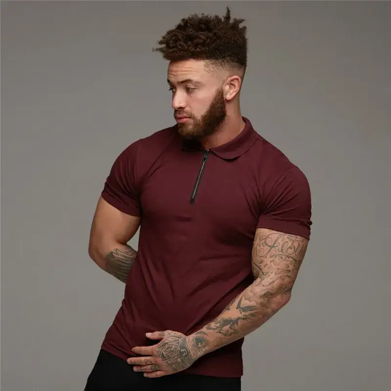 Men's Black Cotton Zipper Polo Shirt Summer - Image 7
