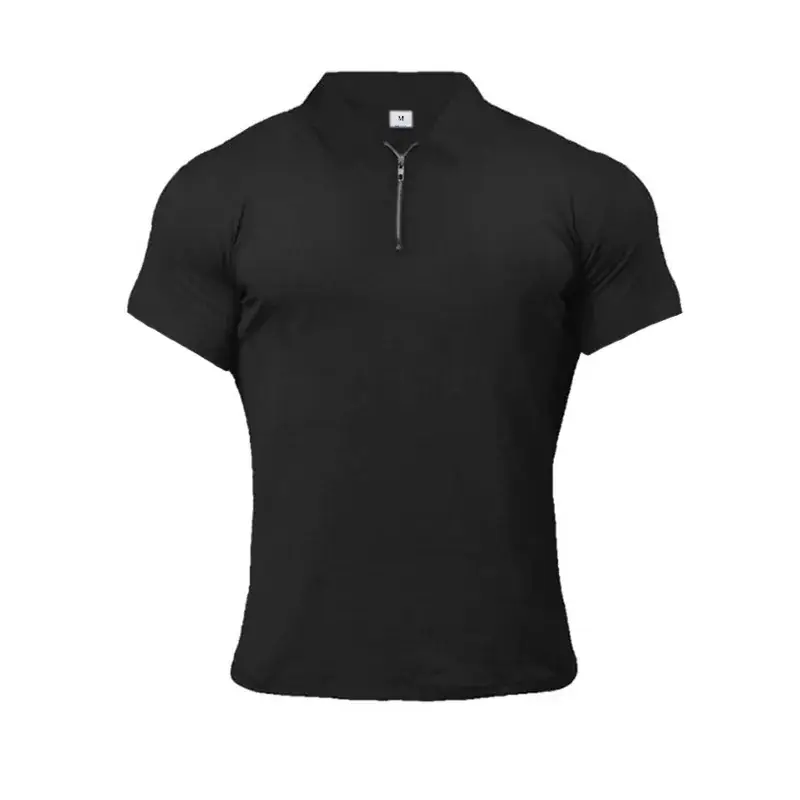 Men's Black Cotton Zipper Polo Shirt Summer - Image 3