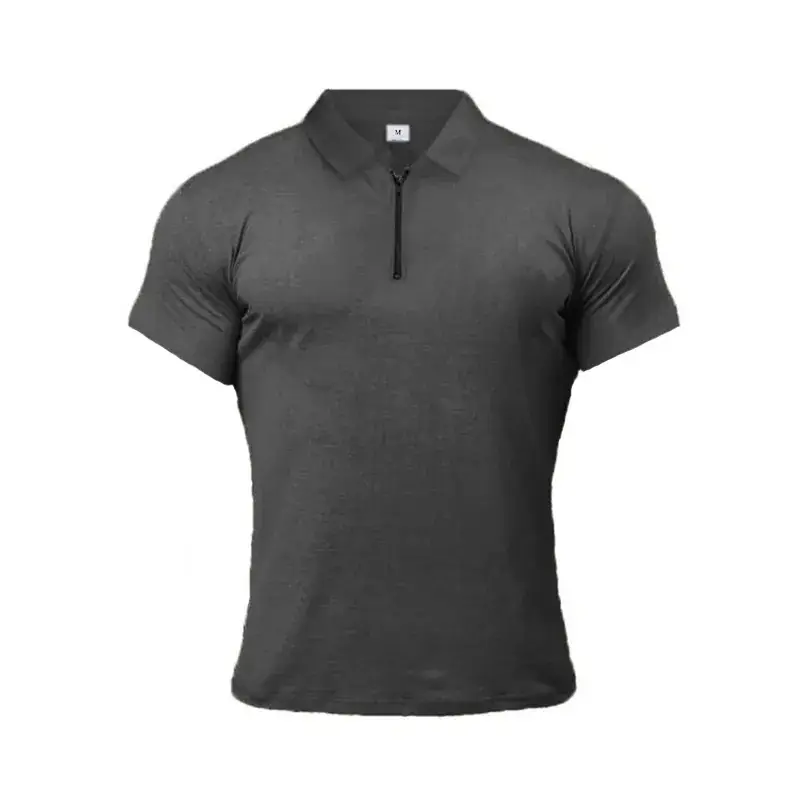 Men's Black Cotton Zipper Polo Shirt Summer - Image 4