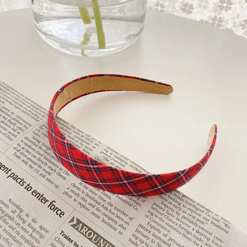 Vintage French Style Hairband for Women Red White Checkered - Image 6
