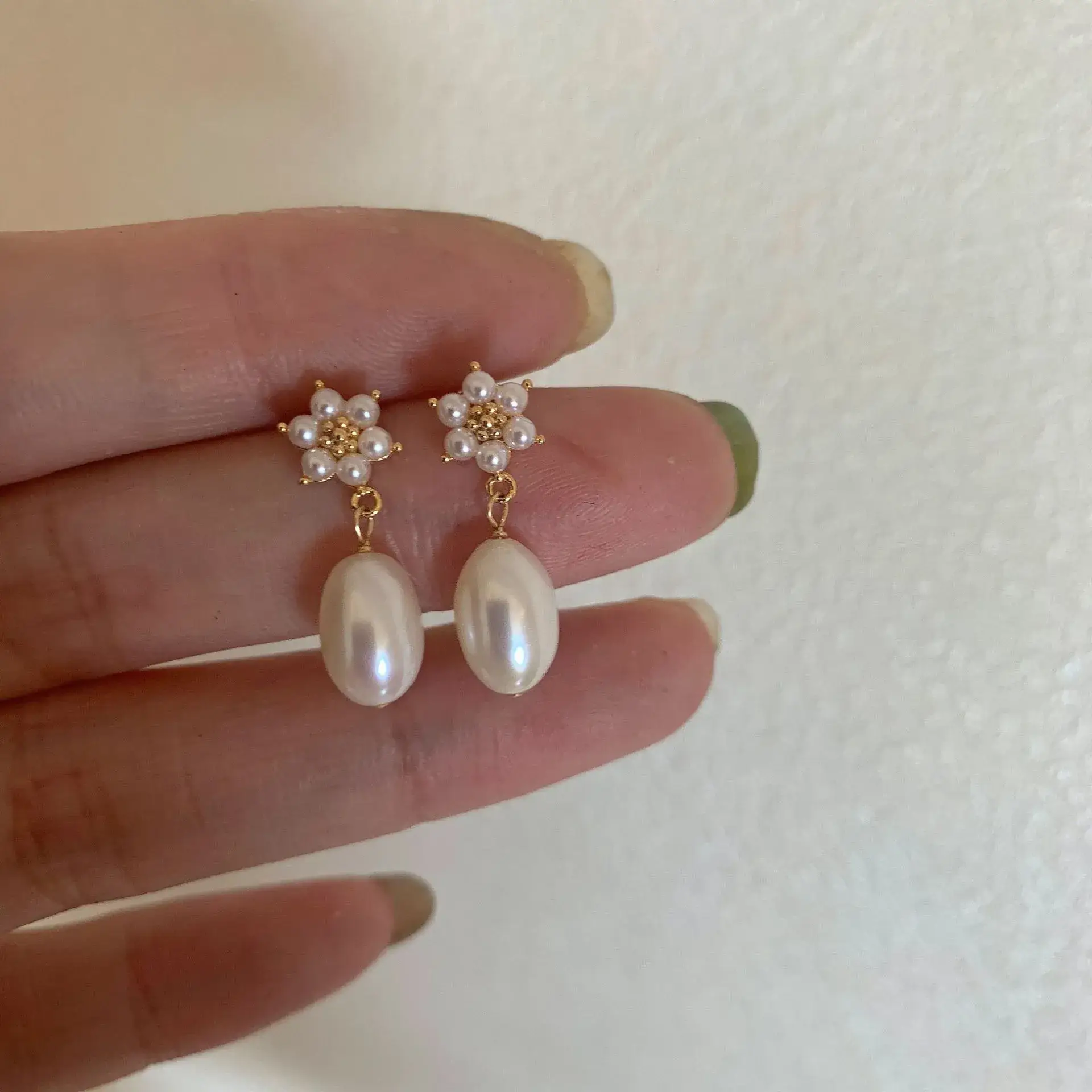 Tianshui Ran Pearl Drop Earrings 925 Gold Plated
