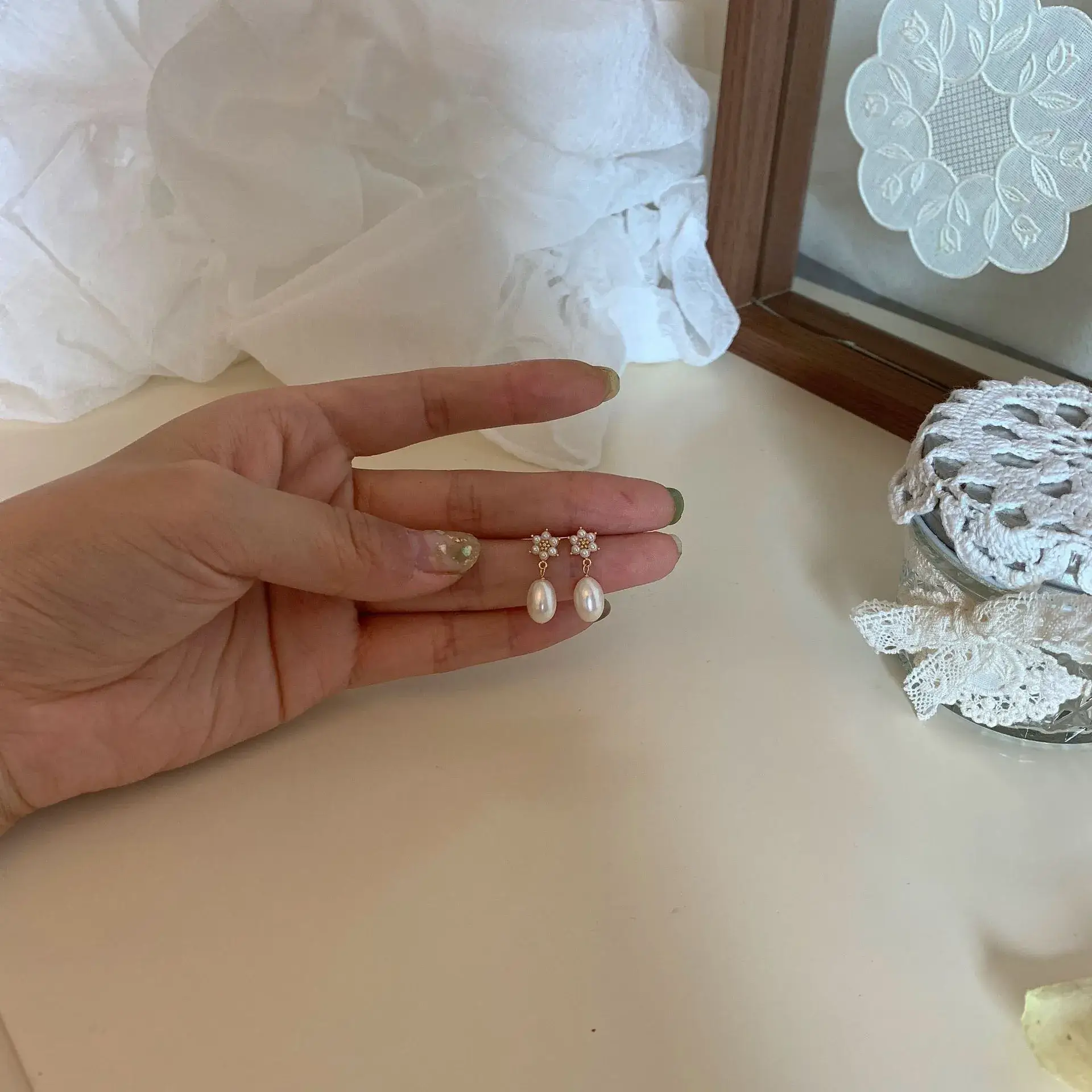 Tianshui Ran Pearl Drop Earrings 925 Gold Plated