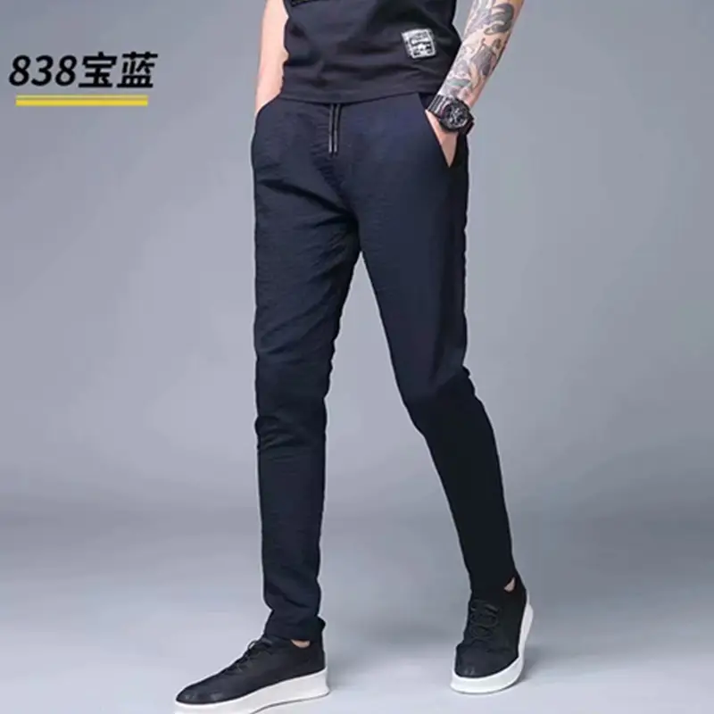 Men Ice Silk Long Pants Grey Casual Spring Summer - Image 5