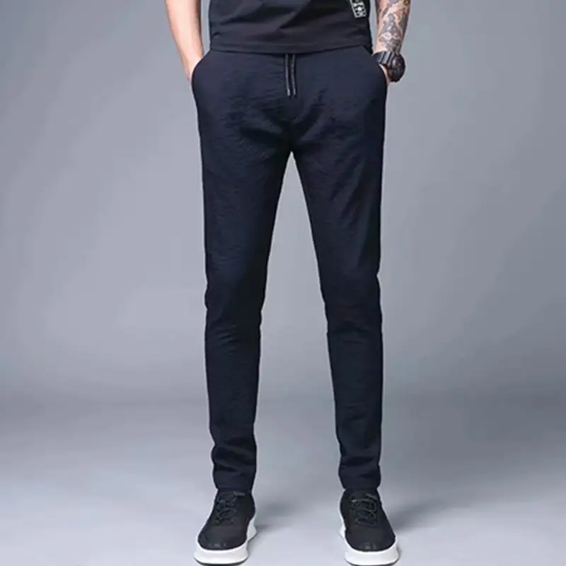 Men Ice Silk Long Pants Grey Casual Spring Summer - Image 8