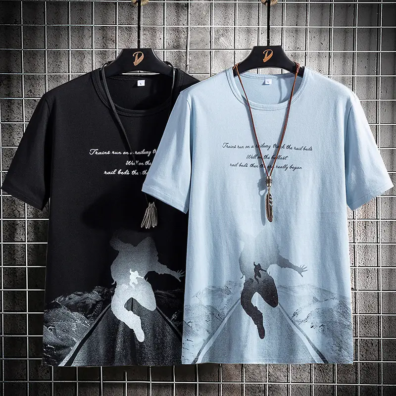 Men Printed Cotton T-Shirt Black White Casual Bottoming - Image 10