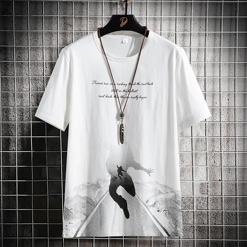 Men Printed Cotton T-Shirt Black White Casual Bottoming - Image 4