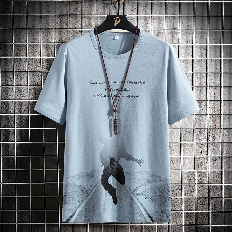 Men Printed Cotton T-Shirt Black White Casual Bottoming - Image 2