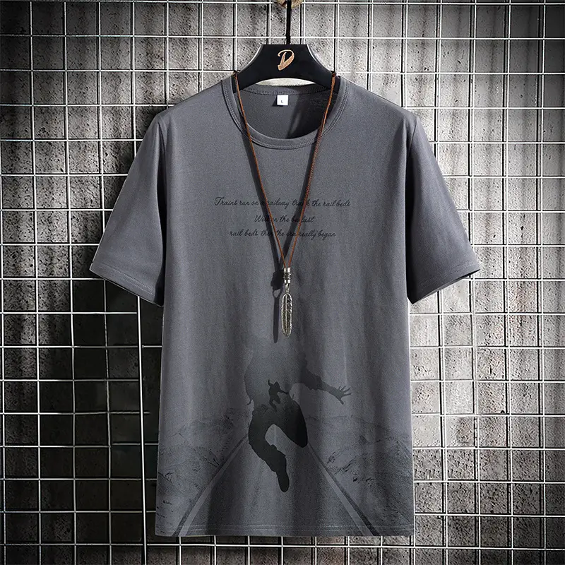 Men Printed Cotton T-Shirt Black White Casual Bottoming - Image 3