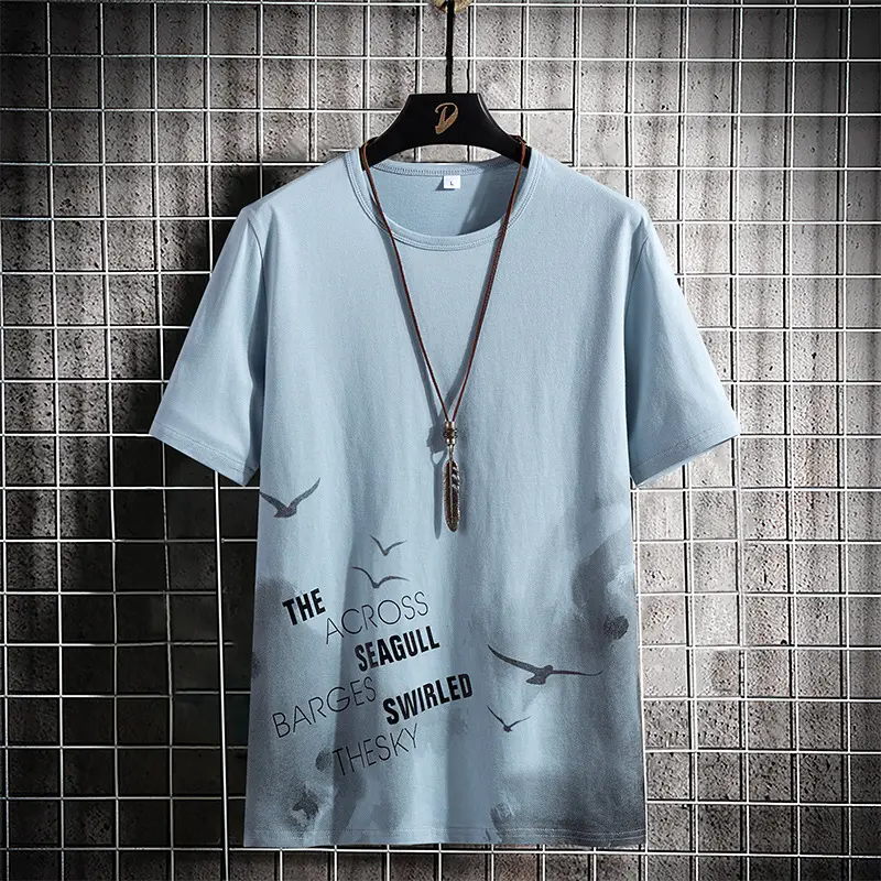 Men Printed Cotton T-Shirt Black White Casual Bottoming - Image 6