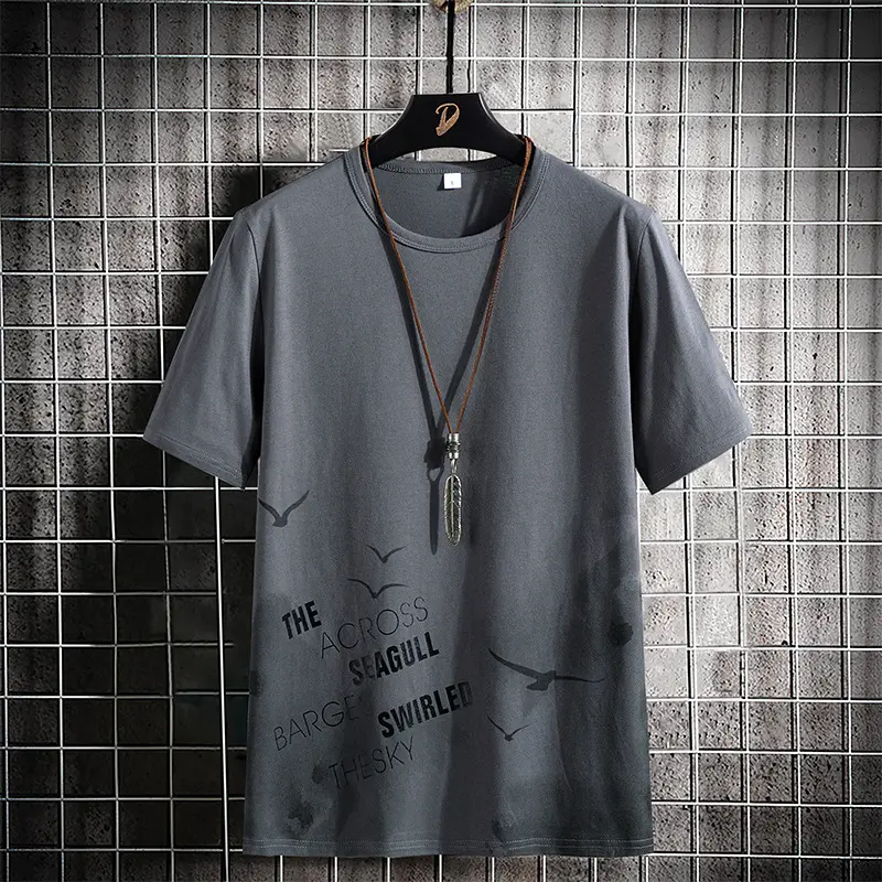 Men Printed Cotton T-Shirt Black White Casual Bottoming - Image 7