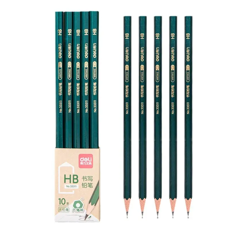 Deli Pencil HB Primary School Students Exam Card 2B Pencil Lead-free Poison Painting Sketch Pen Green Rod Hexagon Children