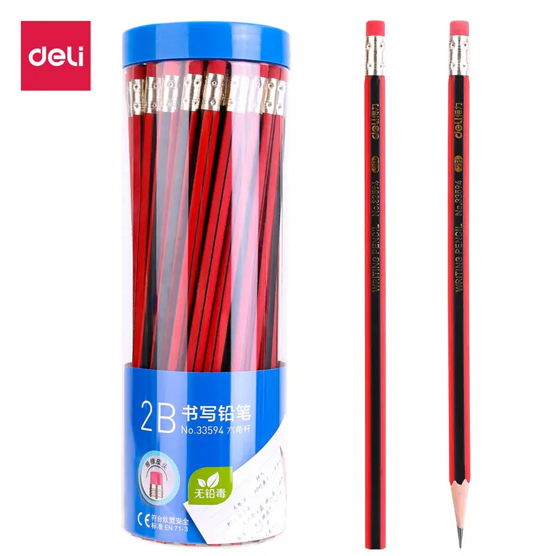 Deli Pencil HB Primary School Students Exam Card 2B Pencil Lead-free Poison Painting Sketch Pen Green Rod Hexagon Children