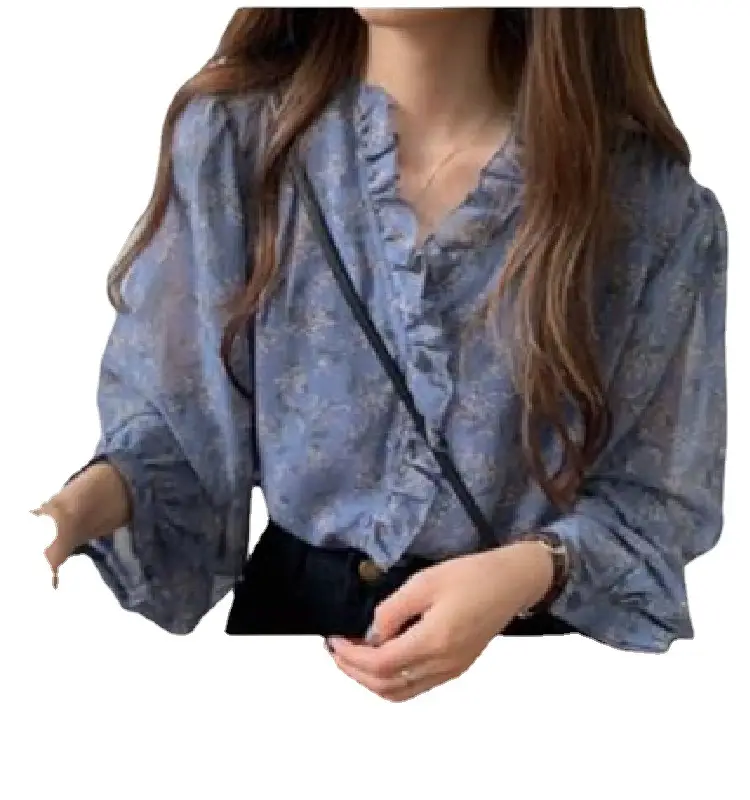 Korean Style Floral Chiffon Long Sleeve Shirt Women - Image 8