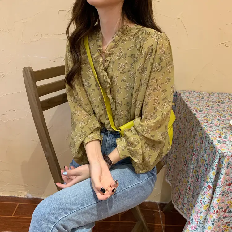 Korean Style Floral Chiffon Long Sleeve Shirt Women — feature 4