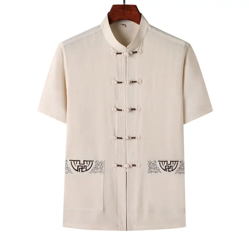 Middle-aged Men's Black Hanfu Short Sleeve Top with Elastic Pants - Image 6