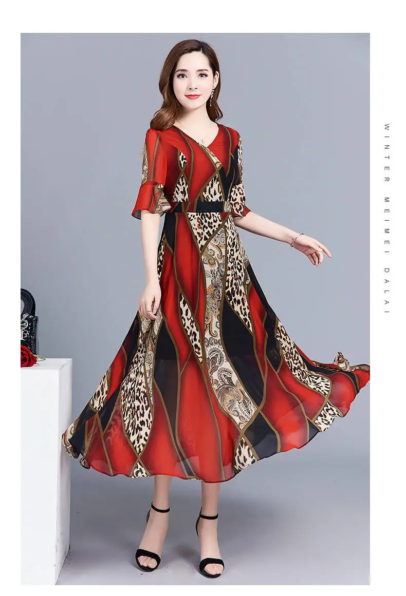 Women's Green Printed Mid-Length Dress Large Size 2023 — feature 10