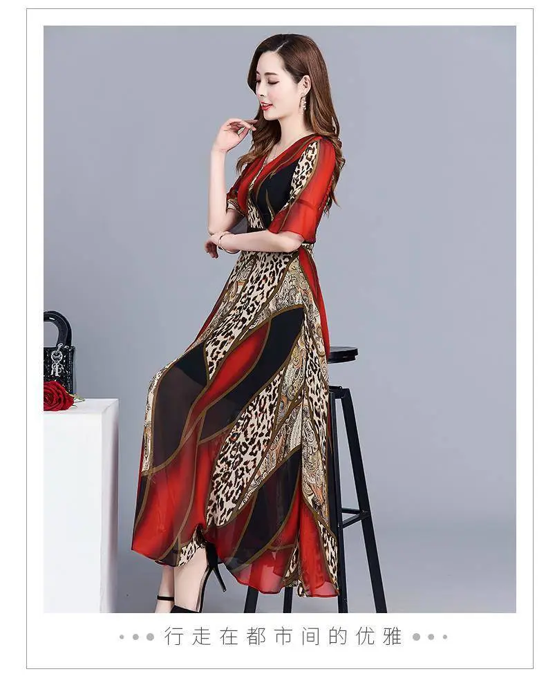 Women's Green Printed Mid-Length Dress Large Size 2023 — feature 8