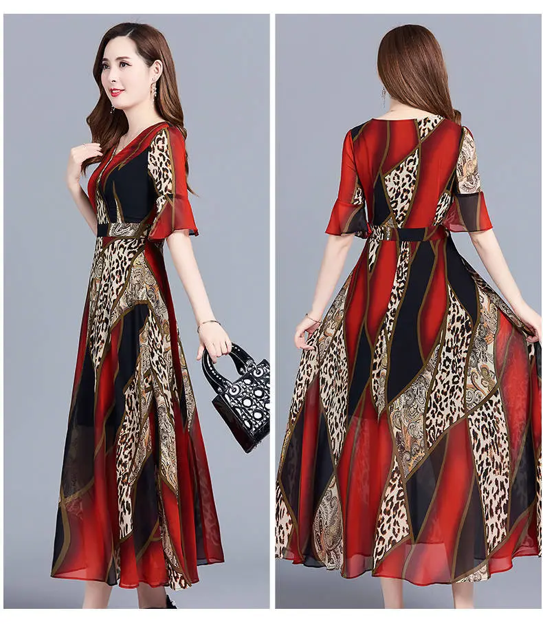 Women's Green Printed Mid-Length Dress Large Size 2023 — feature 9
