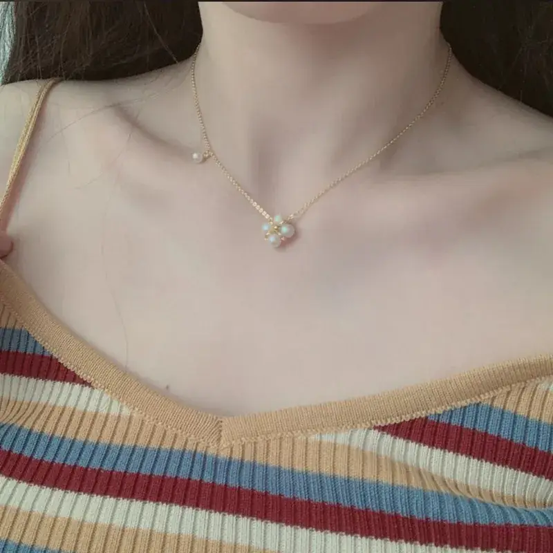 14K Gold Pearl Collarbone Necklace Set for Women